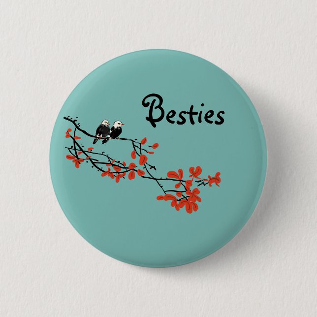 Besties Gift Two Birds on Tree Branch Button (Front)