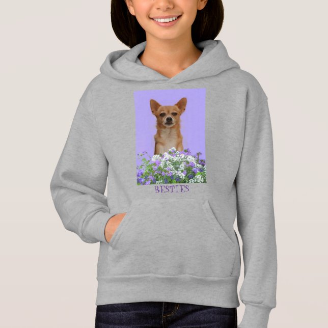"BESTIES" Girl's Dog Lover Cute Pet Gray Hoodie (Front)