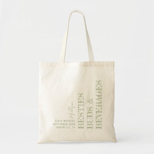 Besties Girls Trip Personalized Green Tote Bag