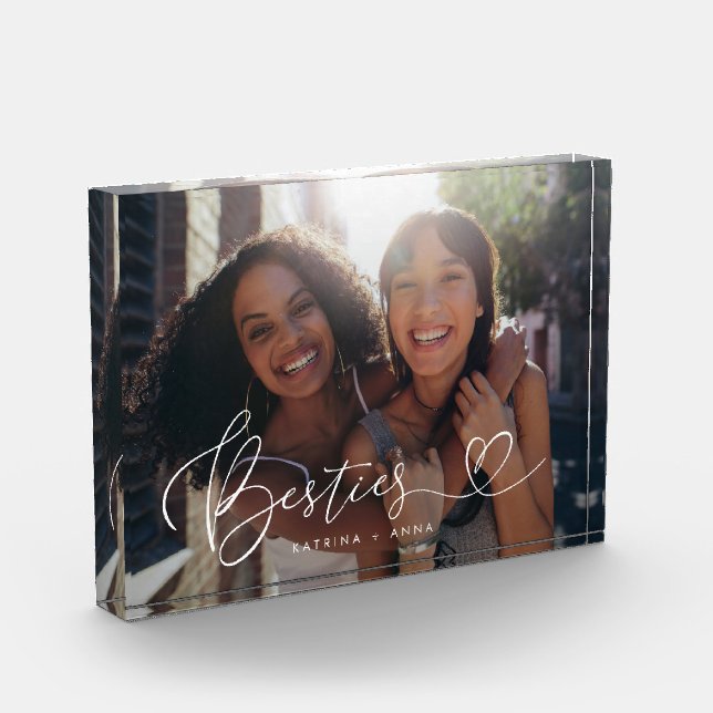 Besties Heart Script keepsake Photo Block (Left)