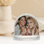 Besties Heart Two Photo Keepsake Snow Globe<br><div class="desc">Show your bestie some love with this sweet snow globe featuring your photo together with "Besties" in elegant white script and a heart accent. The back displays a second photo for a charming two-sided memento of your friendship. A thoughtful birthday surprise, galentines gift, or everyday reminder of your bond. All...</div>