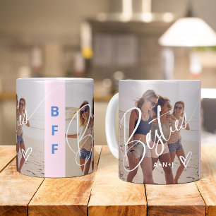 Besties in Trendy Script Two Photos with Heart Coffee Mug