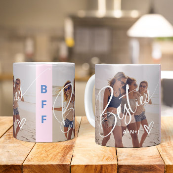 Besties In Trendy Script | Two Photos With Heart Coffee Mug by christine592 at Zazzle