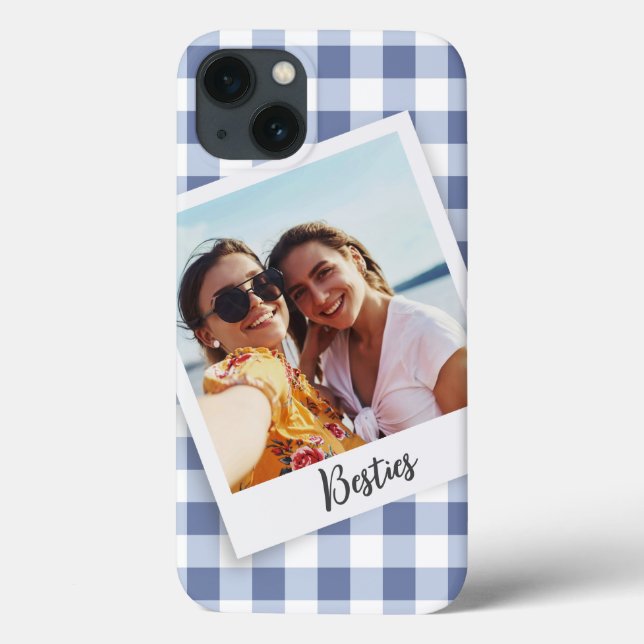 Besties Instant Photo Blue Checker  Case-Mate iPhone Case (Back)