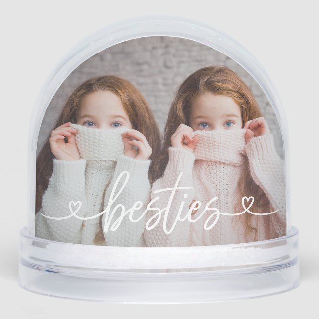 Besties Love Hearts Personalized Photo Snow Globe (Front)