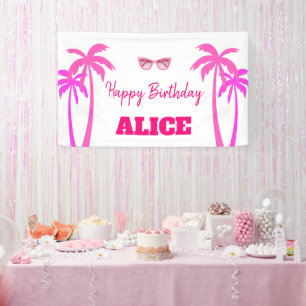 Besties Malibu Pink Doll Beach Birthday Banner