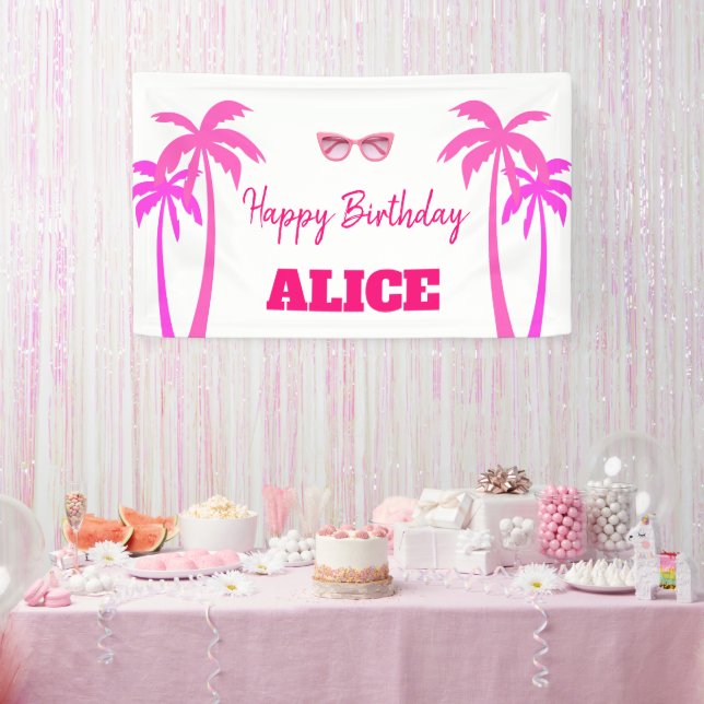 Besties Malibu Pink Doll Beach Birthday Banner (Party)