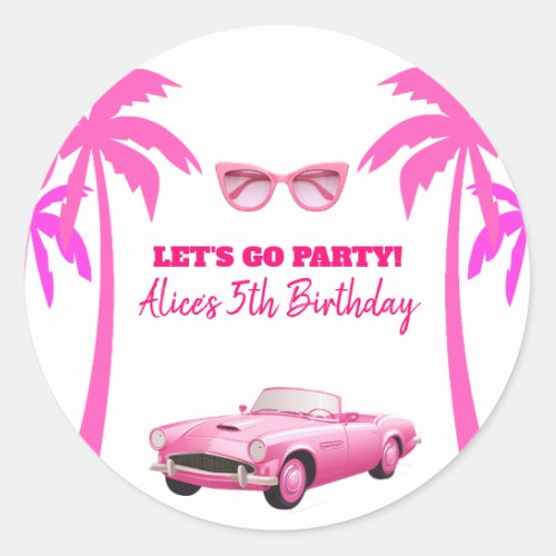 Besties Malibu Pink Doll Beach Birthday Classic Round Sticker
