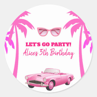 Besties Malibu Pink Doll Beach Birthday Classic Round Sticker