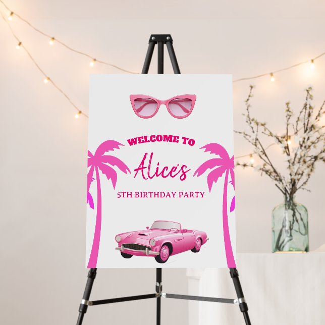Besties Malibu Pink Doll Beach Birthday Foam Board (In Situ (Stand))