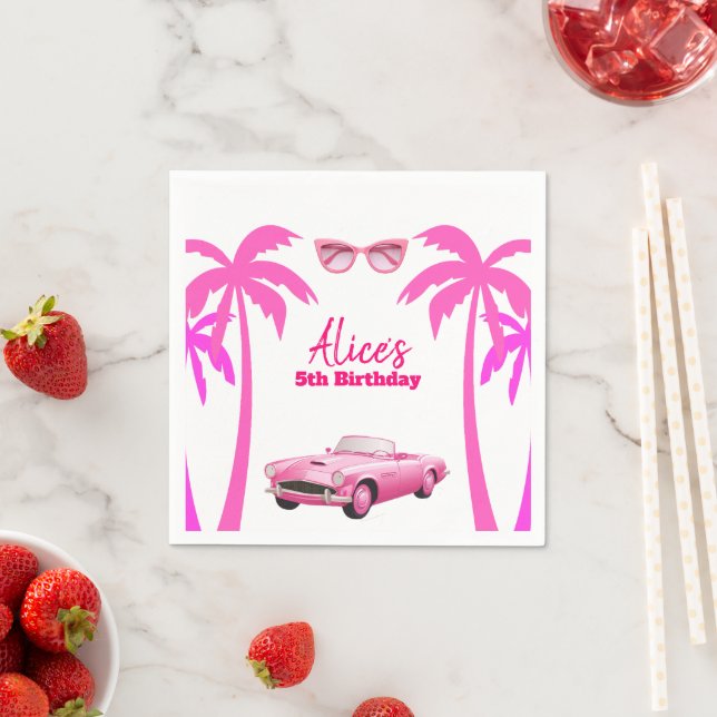 Besties Malibu Pink Doll Beach Birthday Napkins (Insitu)
