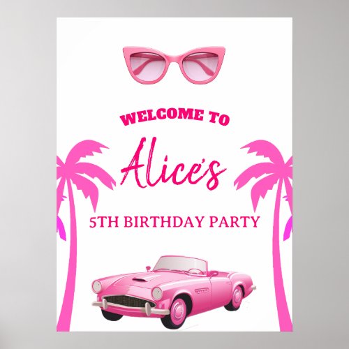 Besties Malibu Pink Doll Beach Birthday Poster