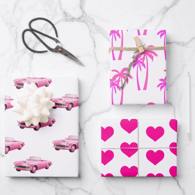 Besties Malibu Pink Doll Beach  Wrapping Paper Sheets (Front)