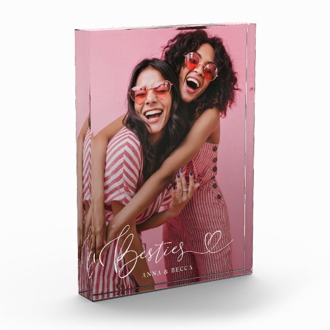 Besties Modern Heart Script Keepsake Photo Block (Left)