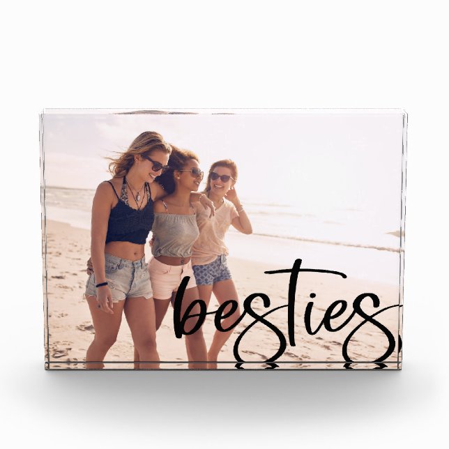 Besties modern script black font Best Friends Photo Block (Front)
