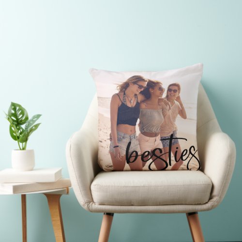 Besties modern script black font Best Friends Throw Pillow