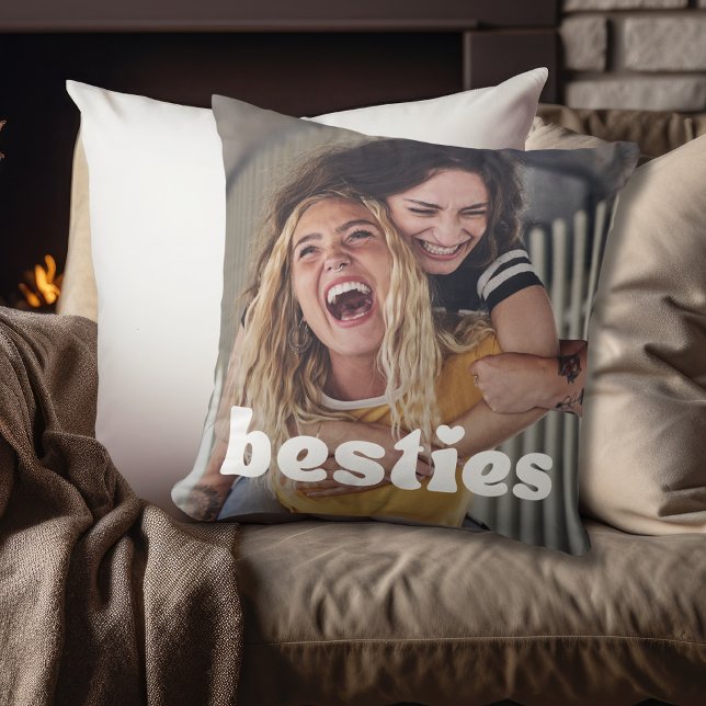 Besties Modern Typography Friendship Photo Throw Pillow (Creator Uploaded)