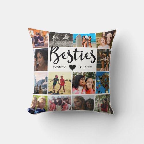 Besties Multi Photo Collage Friendship Cute Throw Pillow