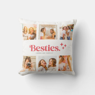 Besties Name Photo Collage Best Friends Throw Pillow