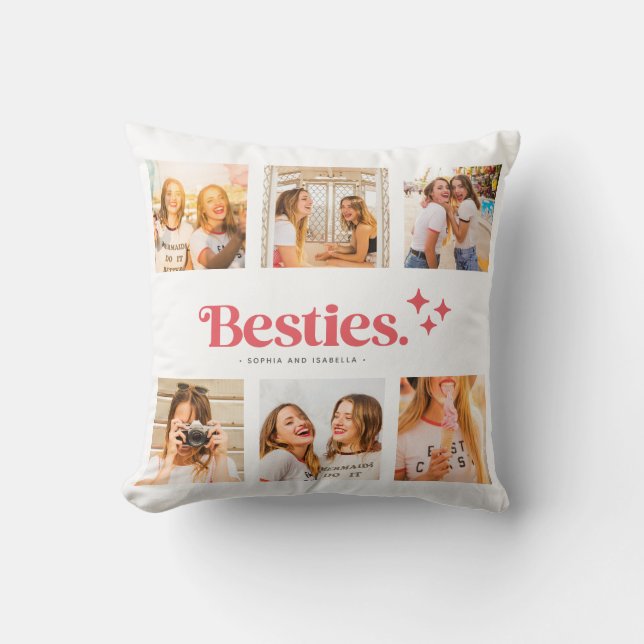 Besties Name Photo Collage Best Friends  Throw Pillow (Front)