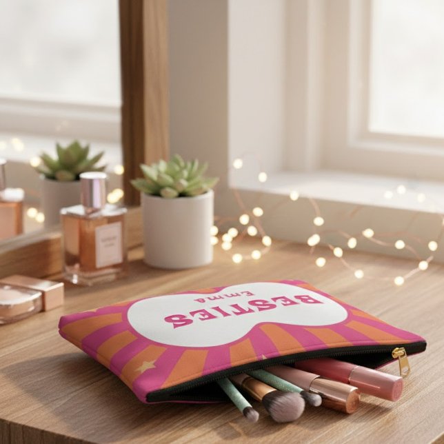 Besties Personalized Retro Sunburst Cosmetic & Mak Accessory Pouch (Creator Uploaded)