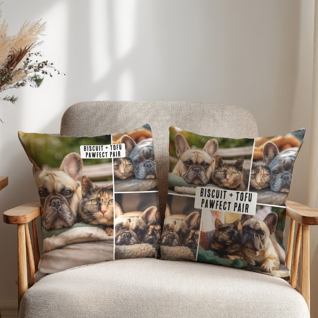 Besties Pet Friend Dog Cat Mom BFF 7 photo collage Throw Pillow (Besties Pet Friend Dog Cat Mom BFF 7 photo collage Throw Pillow)