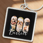 Besties Pet Simple Modern Playful Three Photo Keychain<br><div class="desc">This simple and modern design is composed of modern simple playful script typography. Add custom pet photos of your pet cat,  dog,  or birds.</div>