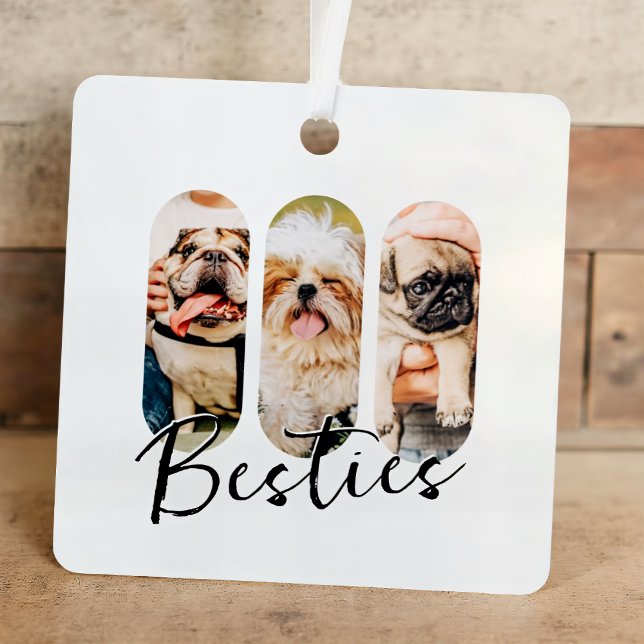 Besties Pet Simple Modern Playful Three Photo Metal Ornament (Creator Uploaded)