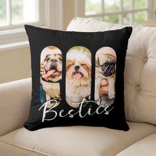 Besties Pet Simple Modern Playful Three Photo Throw Pillow