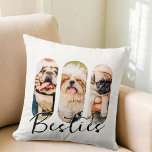 Besties Pet Simple Modern Playful Three Photo Throw Pillow<br><div class="desc">This simple and modern design is composed of modern simple playful script typography. Add custom pet photos of your pet cat,  dog,  or birds.</div>