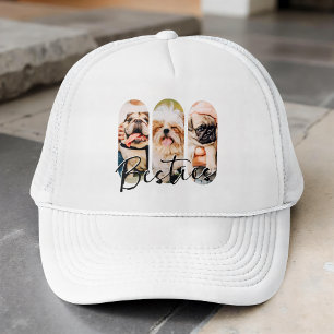 Besties Pet Simple Modern Playful Three Photo Trucker Hat