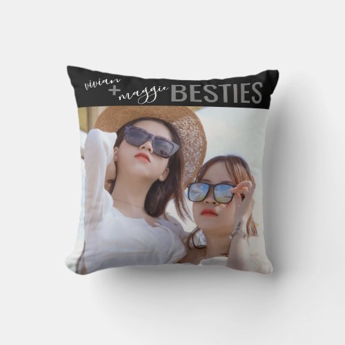 BESTIES Photo and Names Personalized Friend Gift Throw Pillow