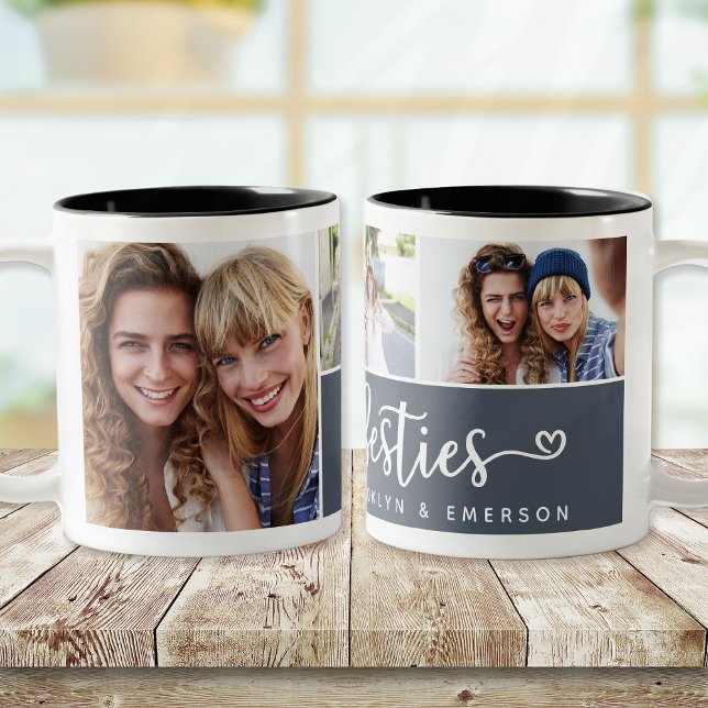 Besties Photo Collage Best Friends Two-Tone Coffee Mug (Creator Uploaded)