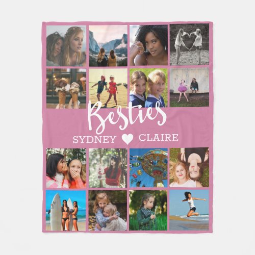 Besties Photo Collage Friendship Pink Fleece Blanket