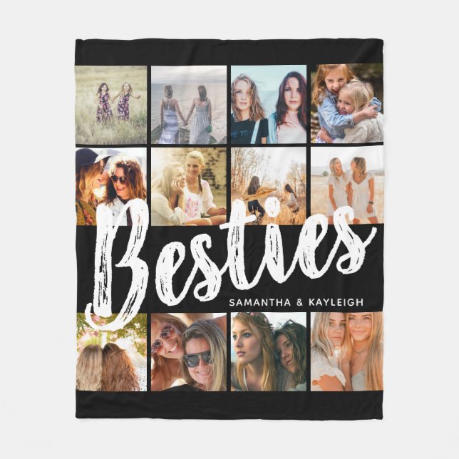 BESTIES, Photo Collage & Names | BFF Fleece Blanket (Front)