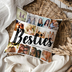 BESTIES, Photo Collage & Names BFF Throw Pillow