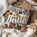 BESTIES, Photo Collage & Names | BFF Throw Pillow<br><div class="desc">Besties are priceless - If you're lucky enough to have one, let them know how much they mean to you with this trendy 'Best Friends' pillow. Featuring 12 square photographs of your choice, which are easily downloaded from your phone or computer, the text 'bestie' in big modern lettering on a...</div>