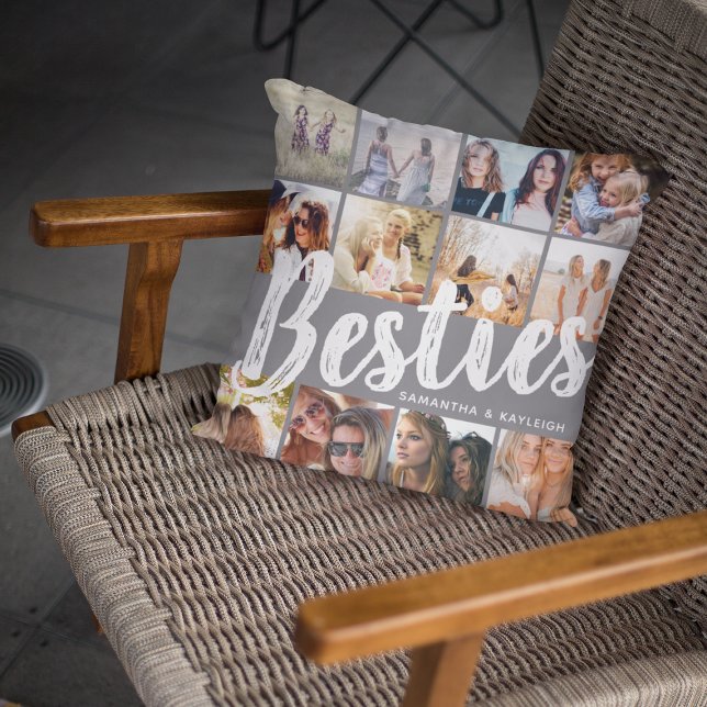 BESTIES, Photo Collage & Names | BFF Throw Pillow (Creator Uploaded)