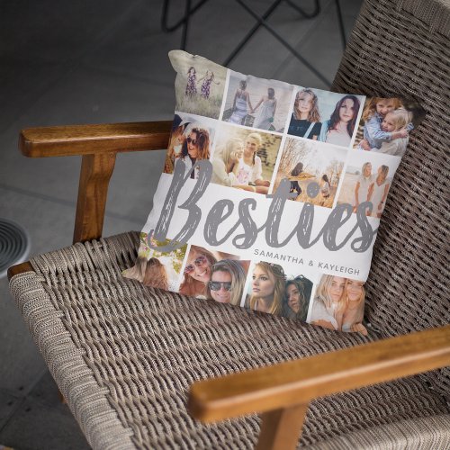 BESTIES Photo Collage  Names  BFF Throw Pillow