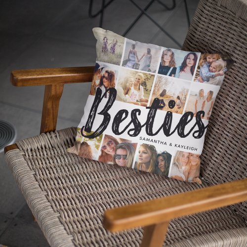 BESTIES Photo Collage  Names  BFF Throw Pillow