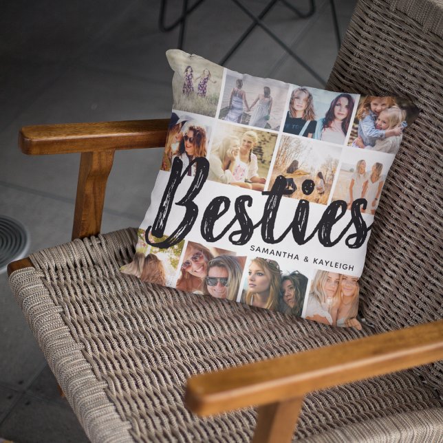BESTIES, Photo Collage & Names | BFF Throw Pillow (Creator Uploaded)
