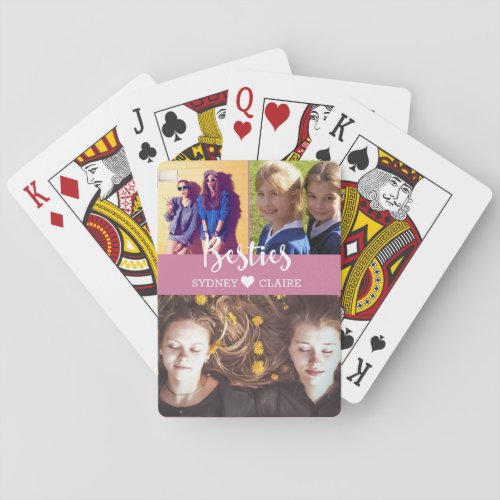Besties Photo Collage Pink Freindship Playing Cards