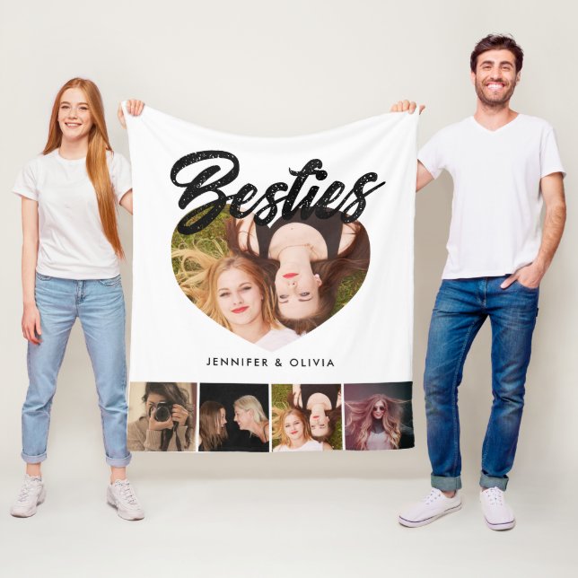 Besties Photo Collage with Names BFF Fleece Blanket (In Situ)