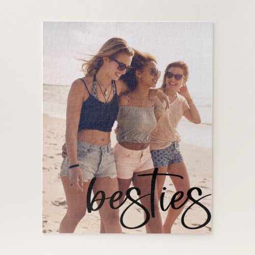 Besties photo modern script black Best Friends Jigsaw Puzzle