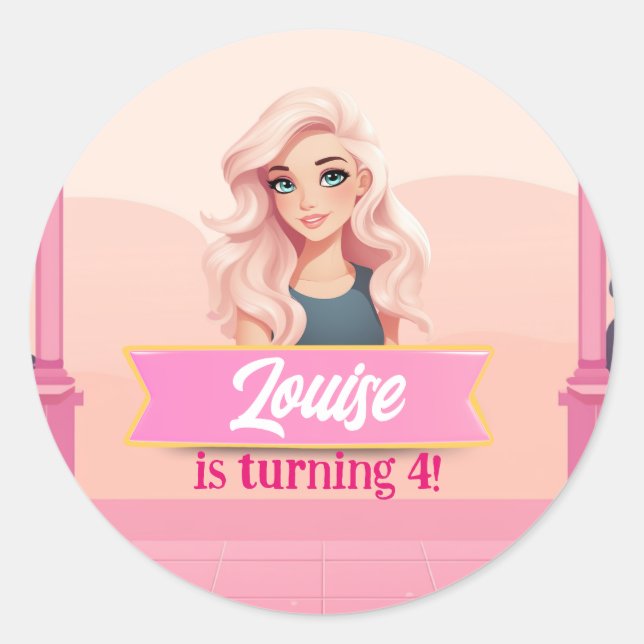 Besties Pink Doll Classic Round Sticker (Front)