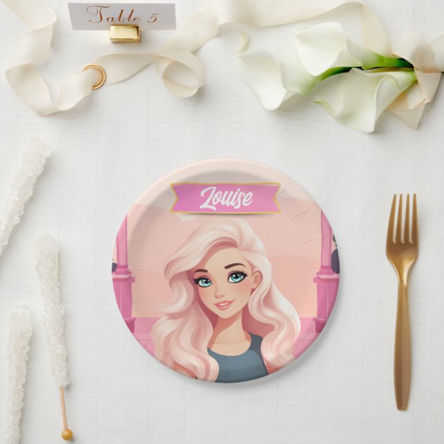 Besties Pink Doll Girly Party Paper Plates (Wedding)