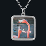 Besties Pink Flamingo Friends Photo Cute Chic Fun Silver Plated Necklace<br><div class="desc">Who says flamingos can’t have fun with their favorite pal? Enjoy this entertaining image whenever you wear this stunning, colorful photography charm necklace of two pink flamingos playing around. This necklace comes in small, medium and large sizes, as well as both square and circle shapes. You can order this necklace...</div>