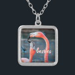 Besties Pink Flamingo Friends Photo Cute Chic Fun Silver Plated Necklace<br><div class="desc">Who says flamingos can’t have fun with their favorite pal? Enjoy this entertaining image whenever you wear this stunning, colorful photography charm necklace of two pink flamingos playing around. This necklace comes in small, medium and large sizes, as well as both square and circle shapes. You can order this necklace...</div>