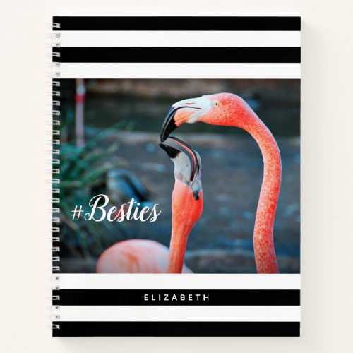 Besties Pink Flamingos Black White Stripes Custom Notebook