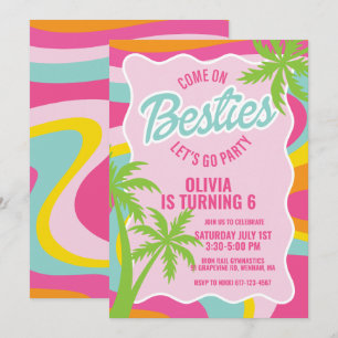 Besties pink malibu swirl beach birthday invitation